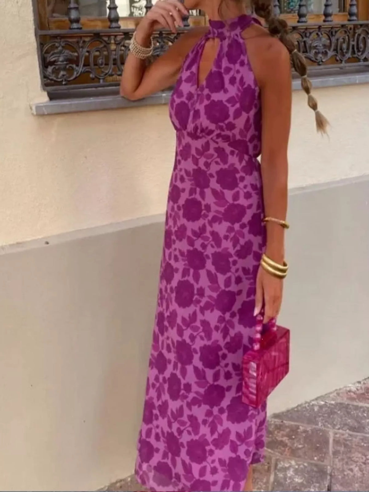Purple Cutout Detail Sleeveless Maxi Dress front view
