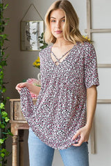 Trendsi Heimish Full Size Short Sleeve Crisscross Animal Babydoll Top Plus Size - Shirts