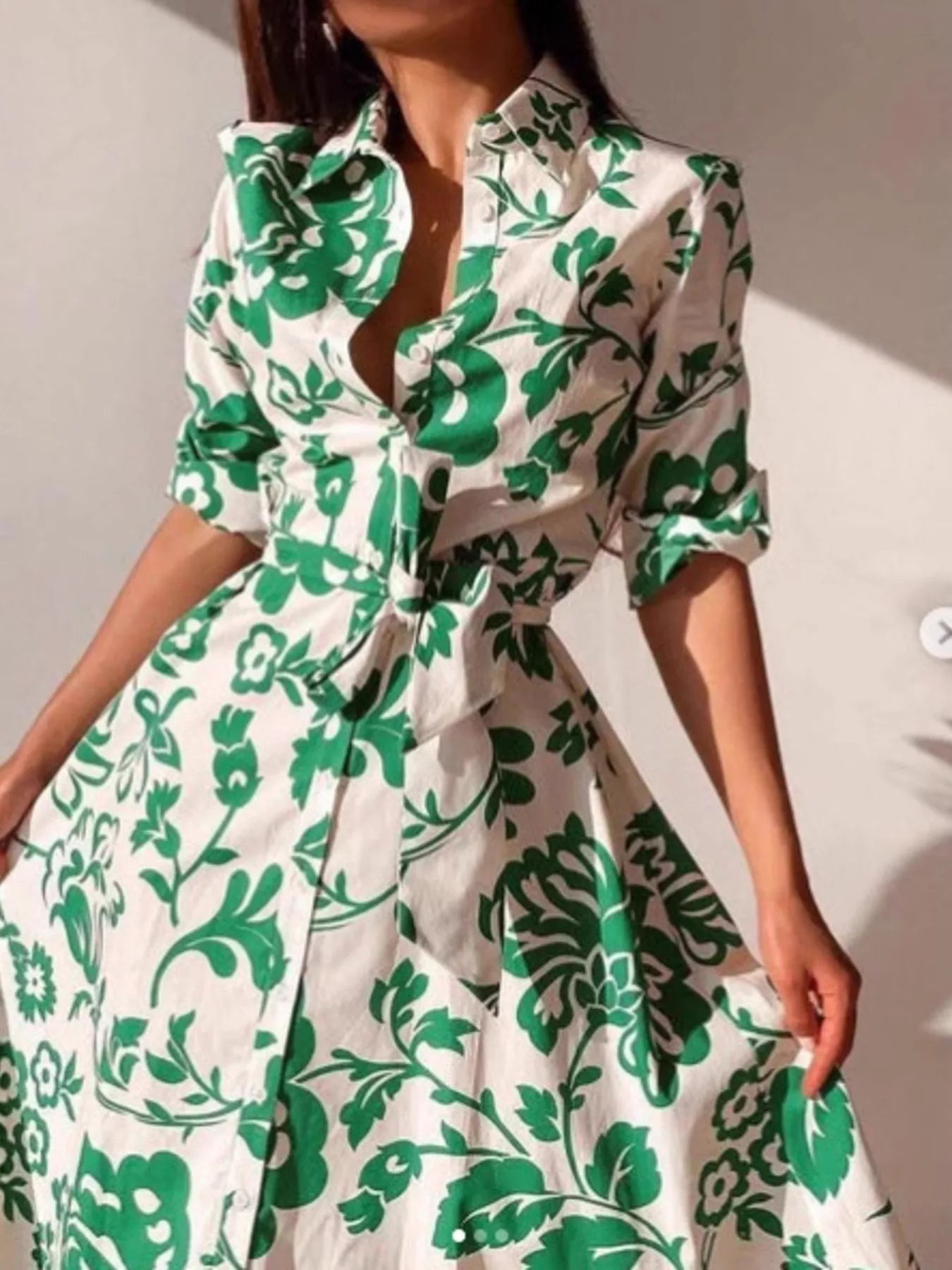 Trendsi Elegant Floral Print Shirt Dress with Belt -