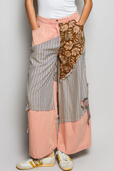 Trendsi POL Striped Floral Patchwork Wide leg Pants with Side Big Star Patch -