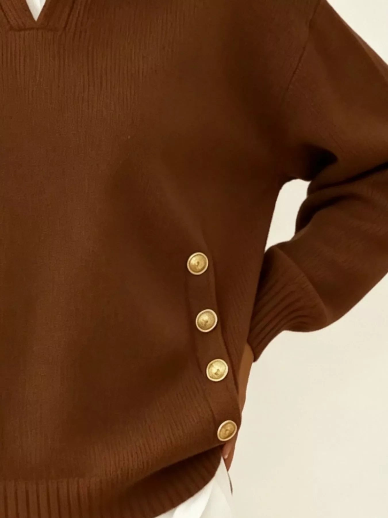 Trendsi Chic Collared Decor-Button Sweater -