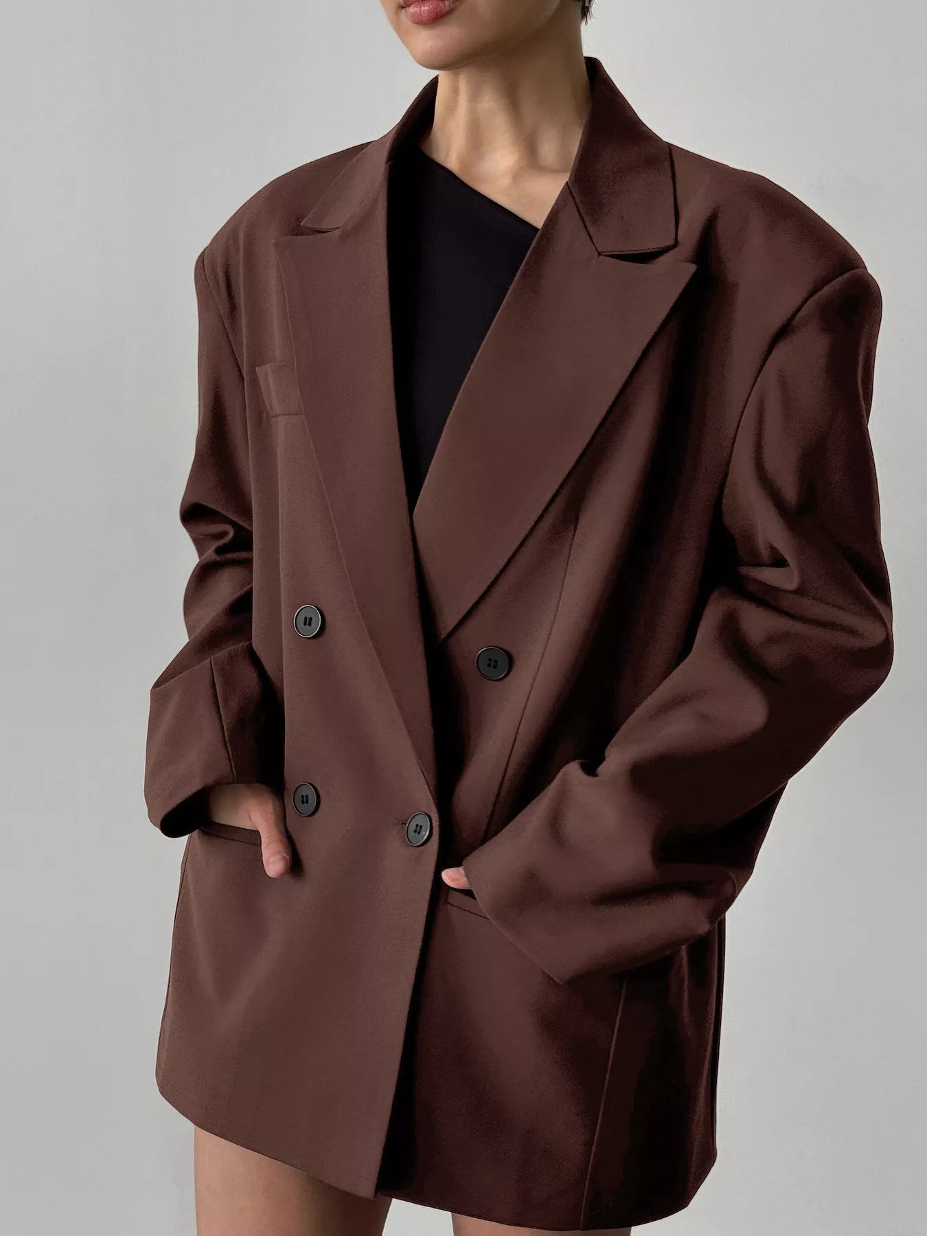 Trendsi Double-Breasted Lapel Collar Blazer -
