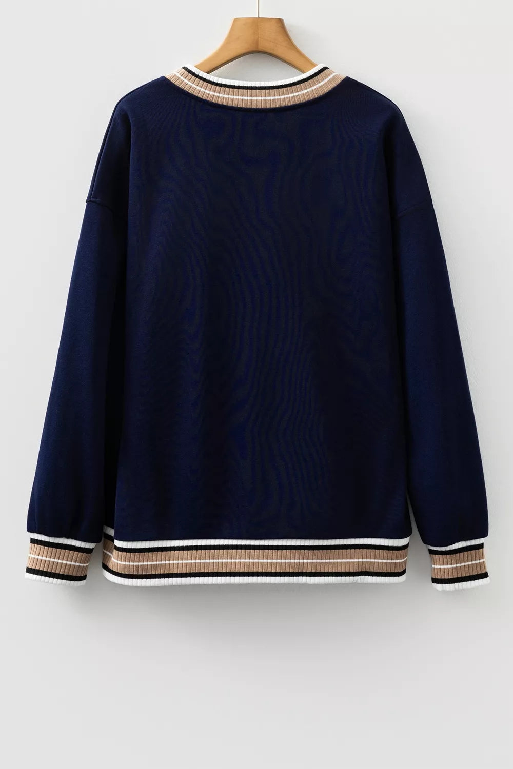 Trendsi Contrast Striped Trim V Neck Sweatshirt -