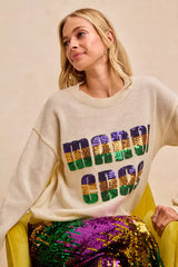 Trendsi BiBi Mardi Gras Sequin Lattering Knit Top -
