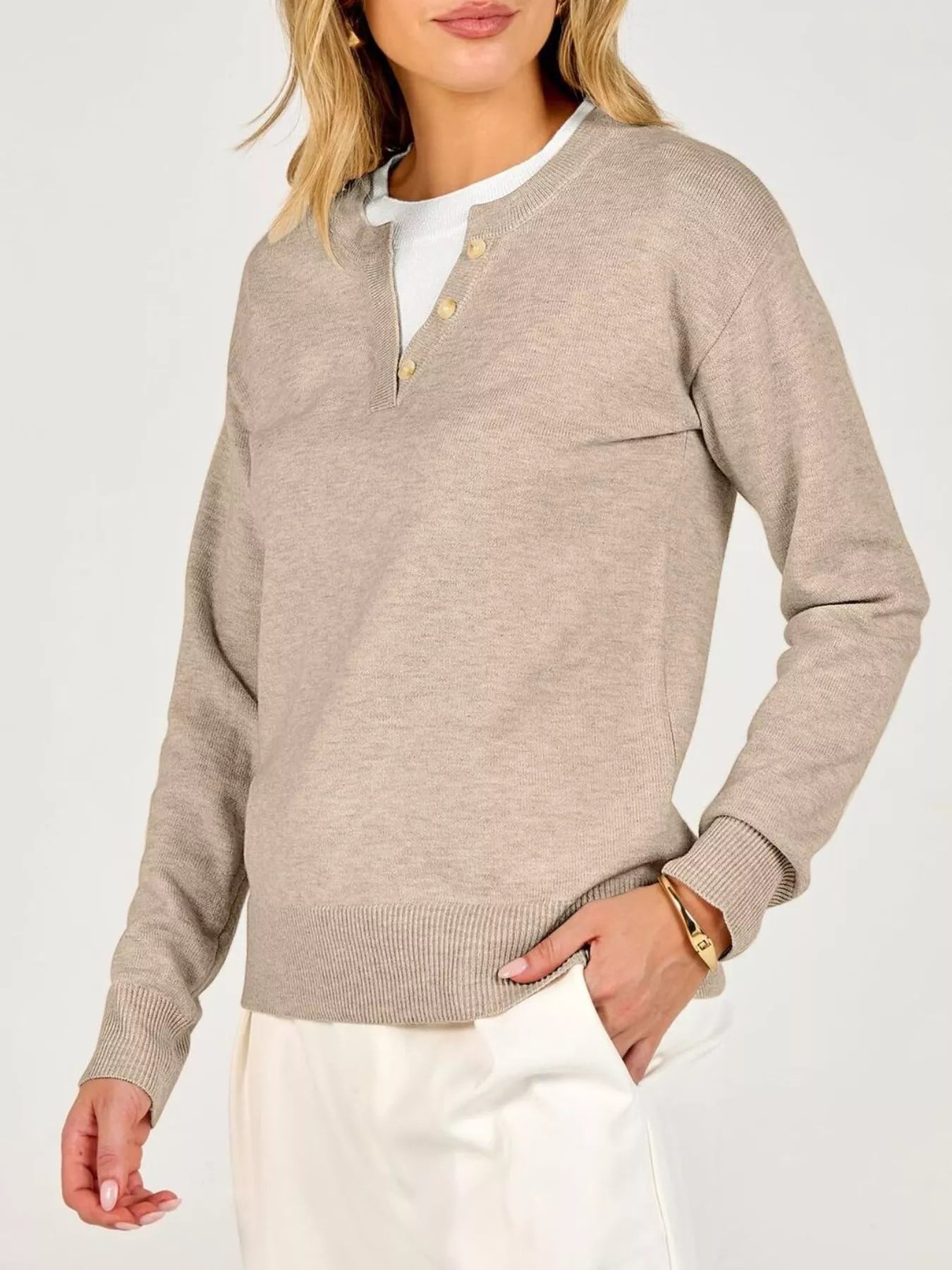 Trendsi Long Sleeve Dropped Shoulder Sweater -