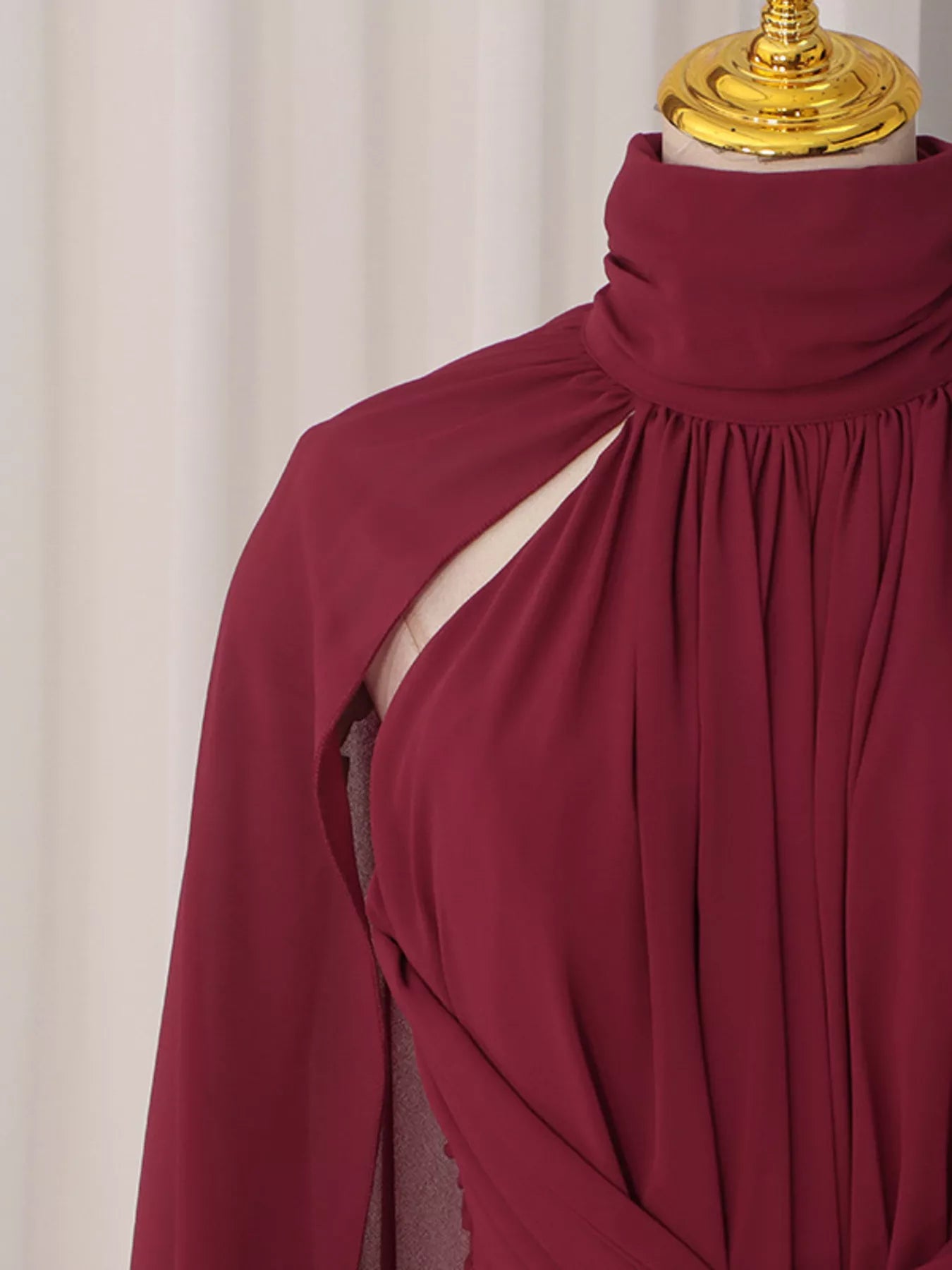 Trendsi Ruched Halter Neck Cape Maxi Dress -