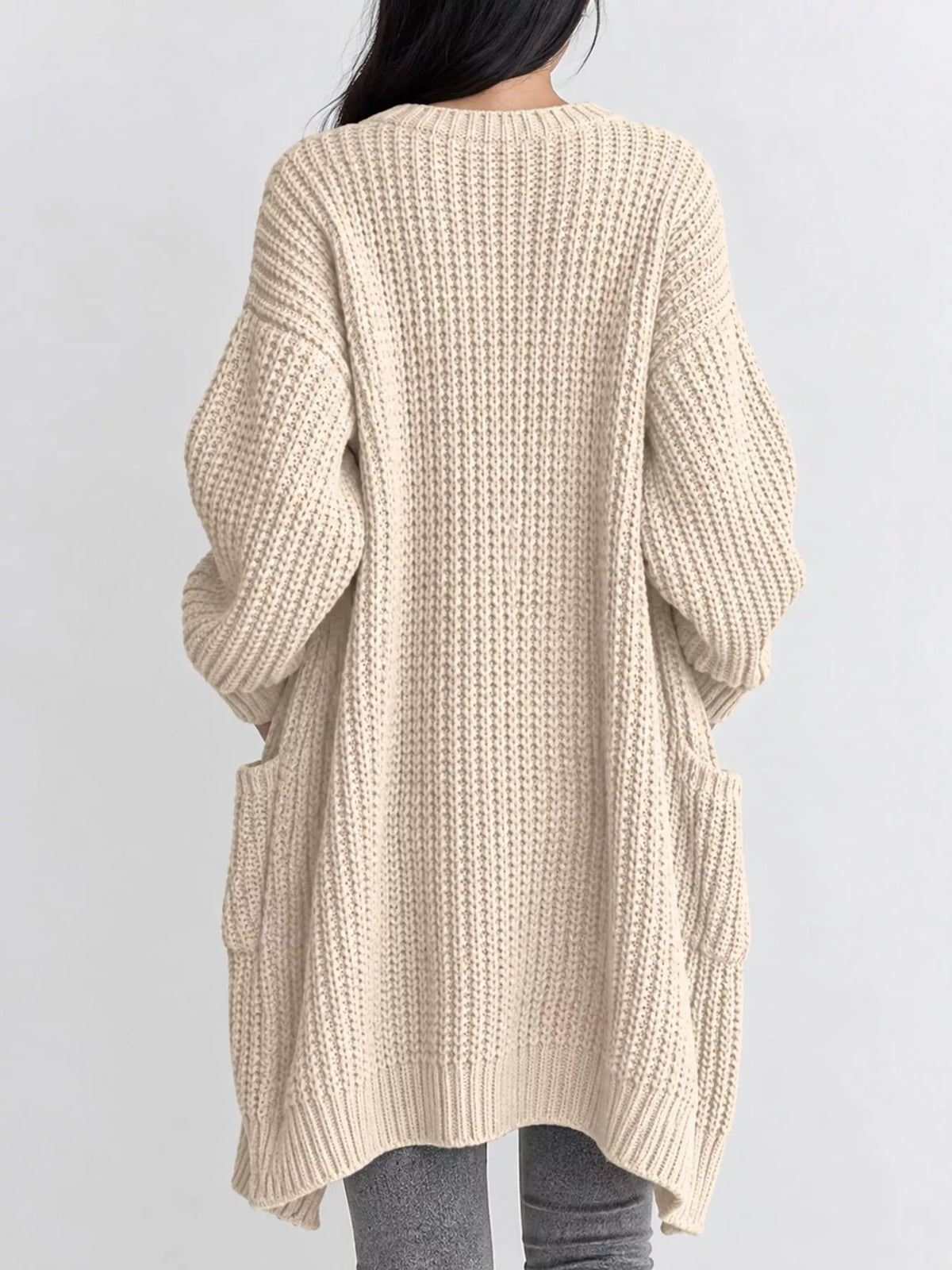 Longline knit cardigan, cream back