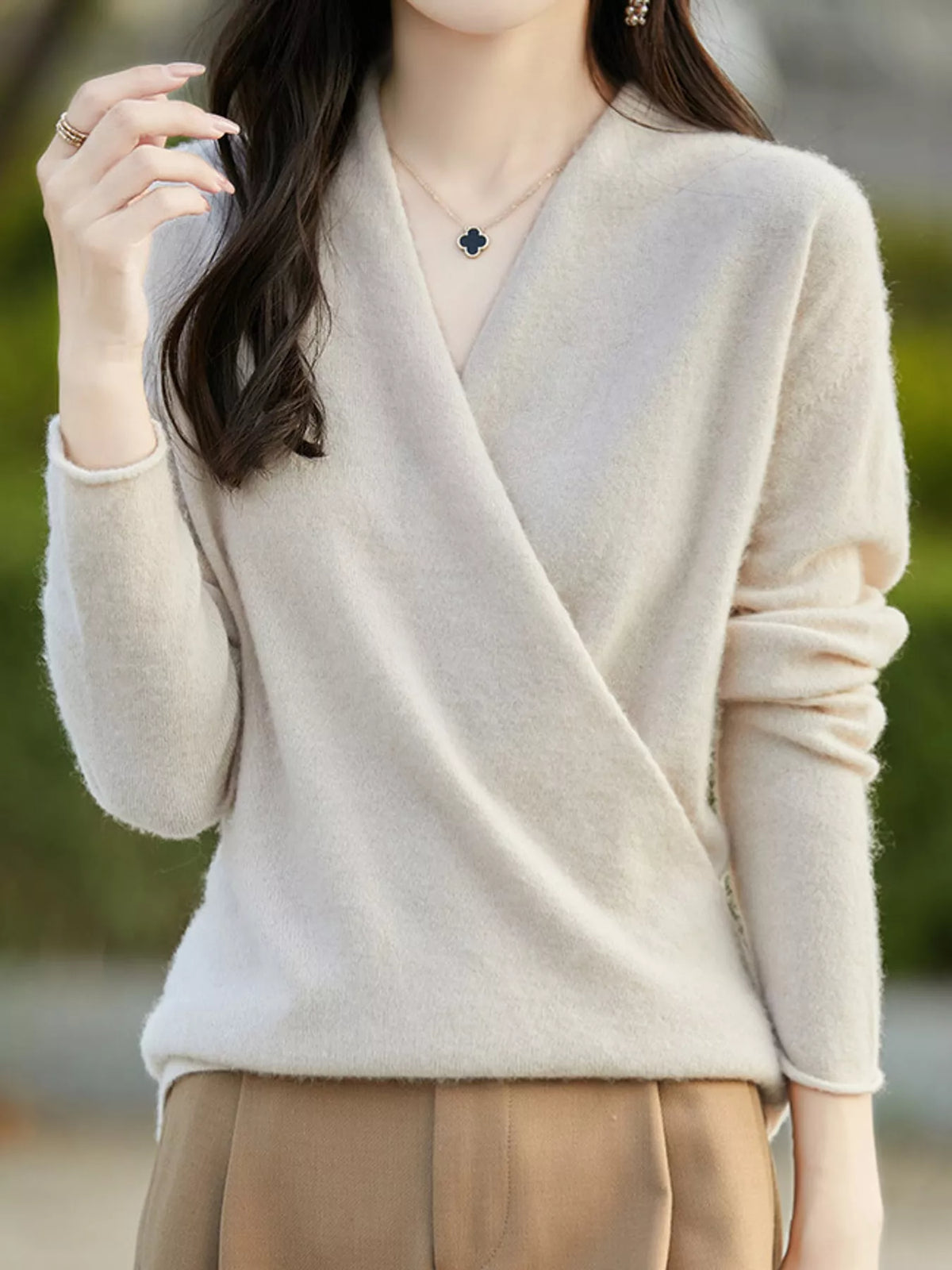 Surplice Long Sleeve Sweater — front view