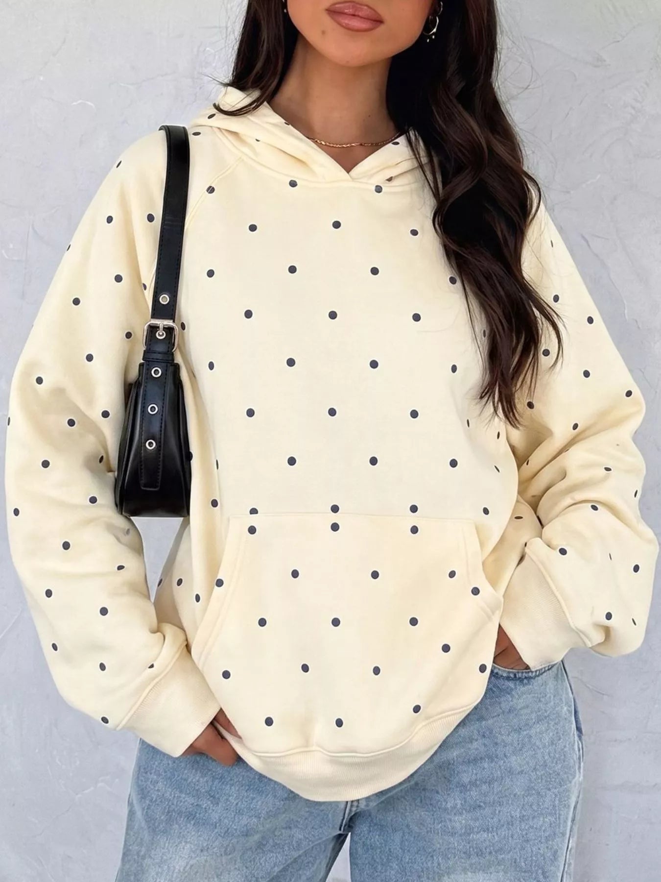 Trendsi Polka Dot Raglan Sleeve Hoodie -