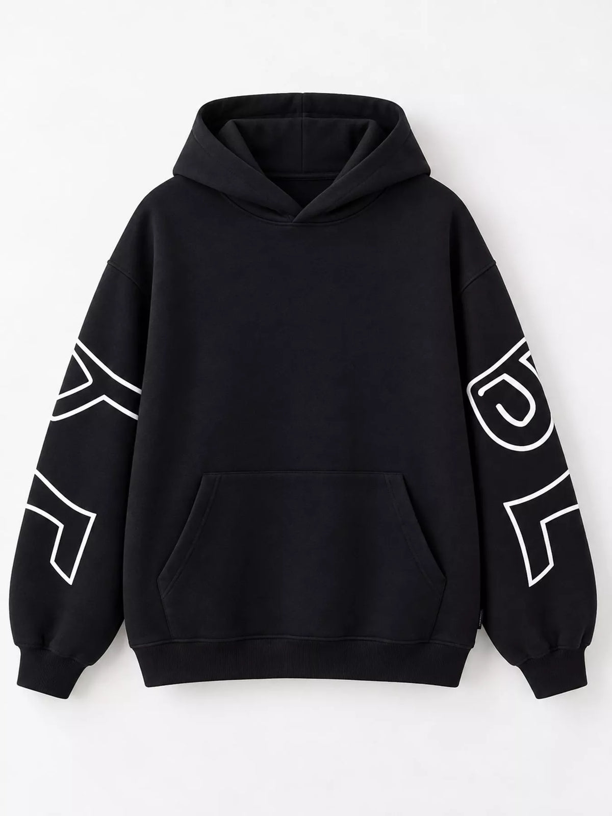 Black letter-print pullover hoodie with kangaroo pocket