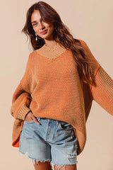 Trendsi SO ME Oversized Two Tone Textured V Neck Sweater -