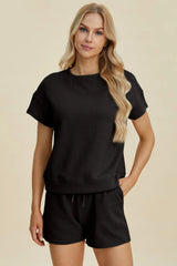 Trendsi Double Take Full Size Texture Short Sleeve Top and Shorts Set -