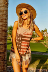 Trendsi BiBi American Flag Print Knit Sleeveless Top -