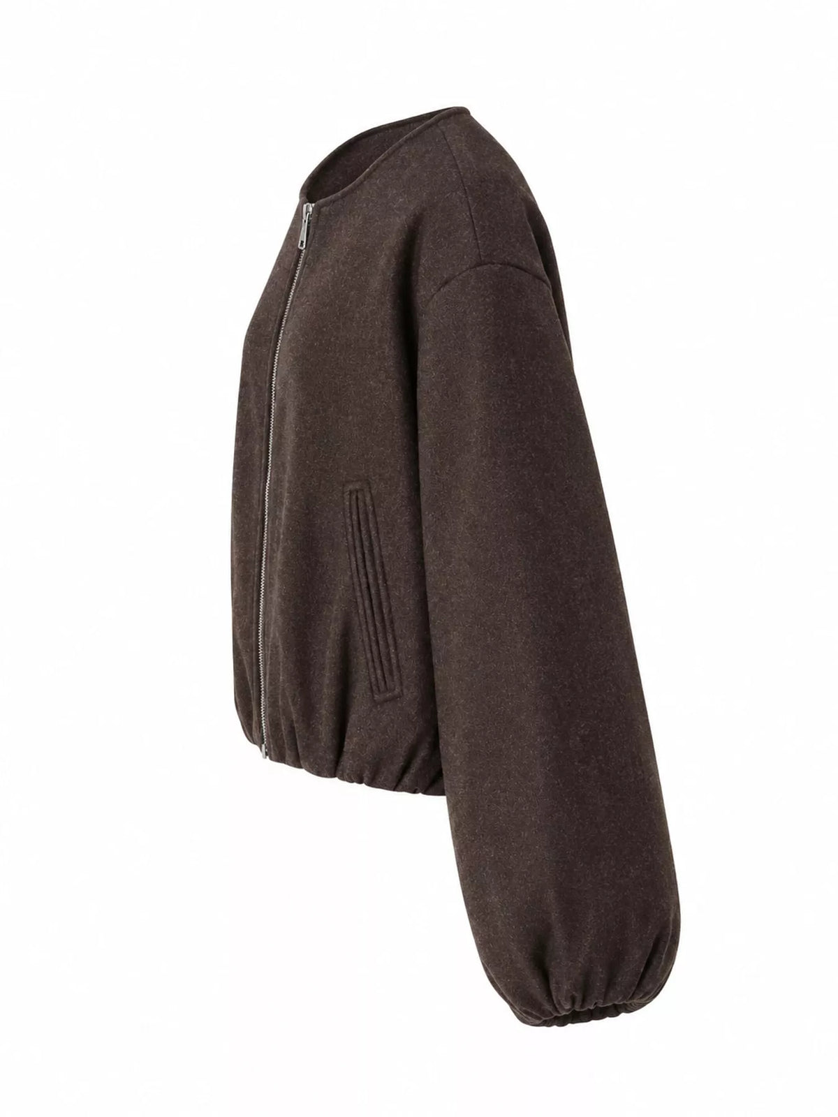 Coffee fleece zip-up cropped jacket