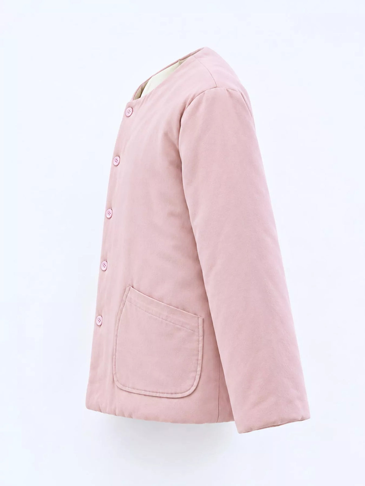 Quilted Crewneck Button-Down Jacket — side view