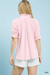 Trendsi Umgee Textured Ruffle Sleeve V-Neck Top -