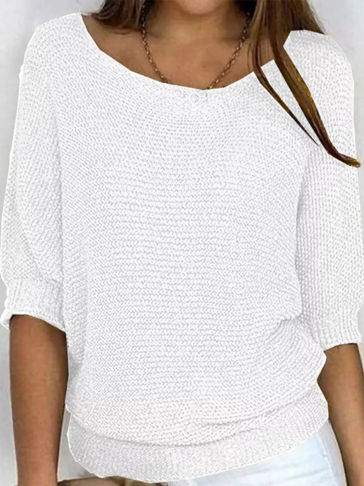 White three-quarter sleeve sweater