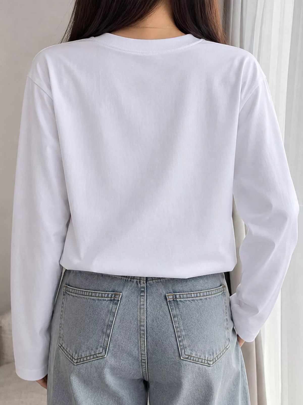 Solid Long-Sleeve Crew Neck T-Shirt — back view