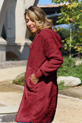 Trendsi Double Take Full Size Hooded Teddy Bear Jacket with Thumbholes - Outerwear