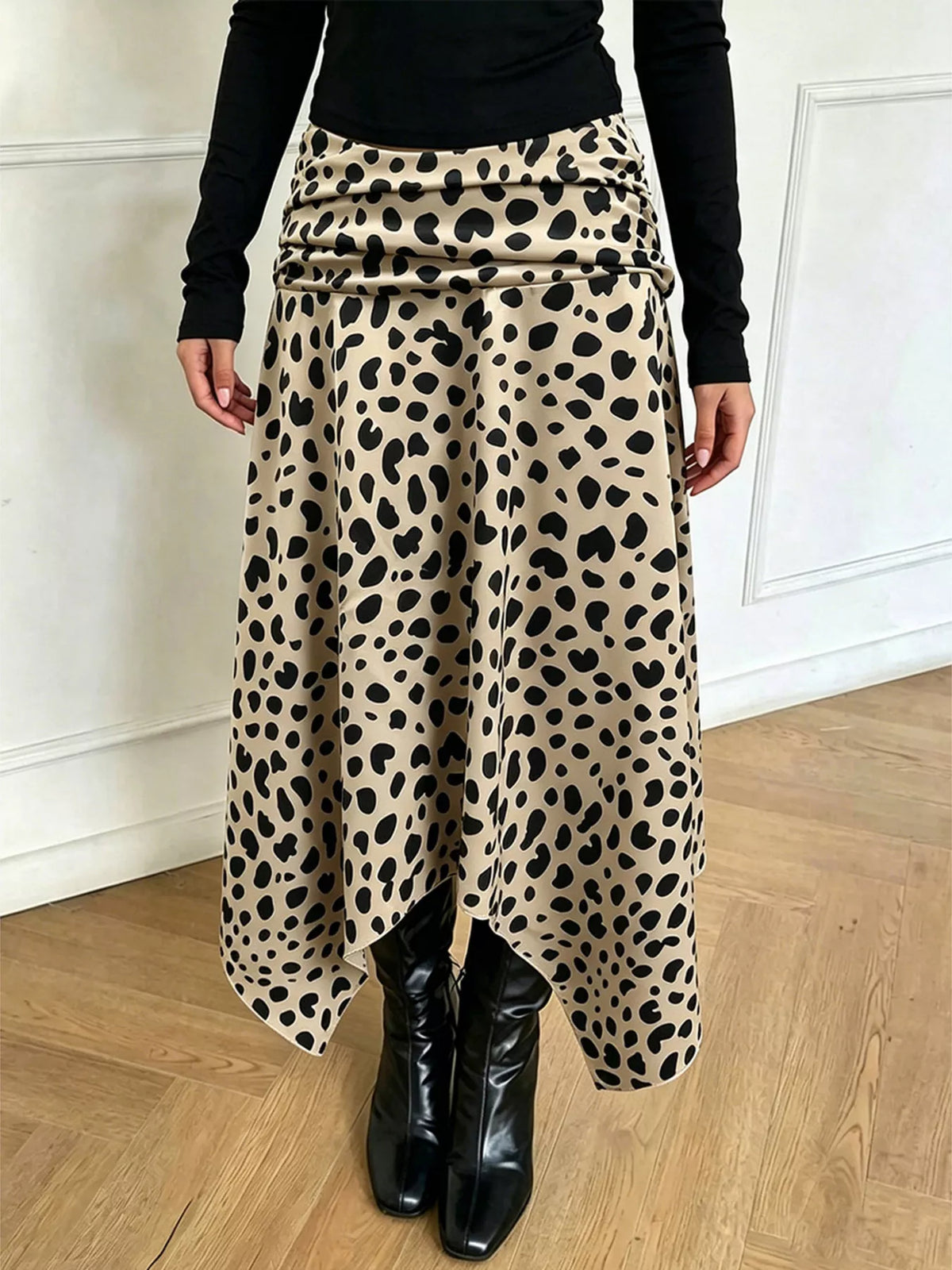 Trendsi Leopard Print Asymmetrical Hem Midi Skirt -