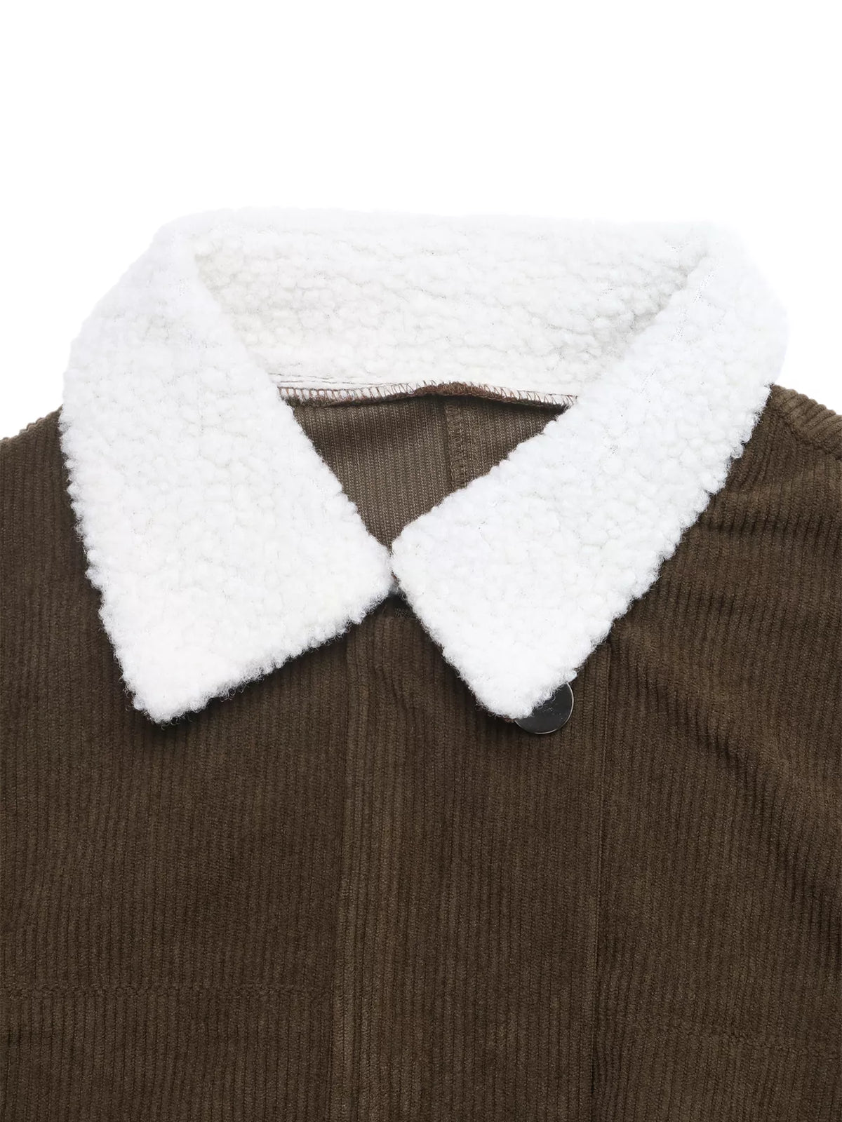 Trendsi Contrast Sherpa Collar Corduroy Zip Up Jacket -