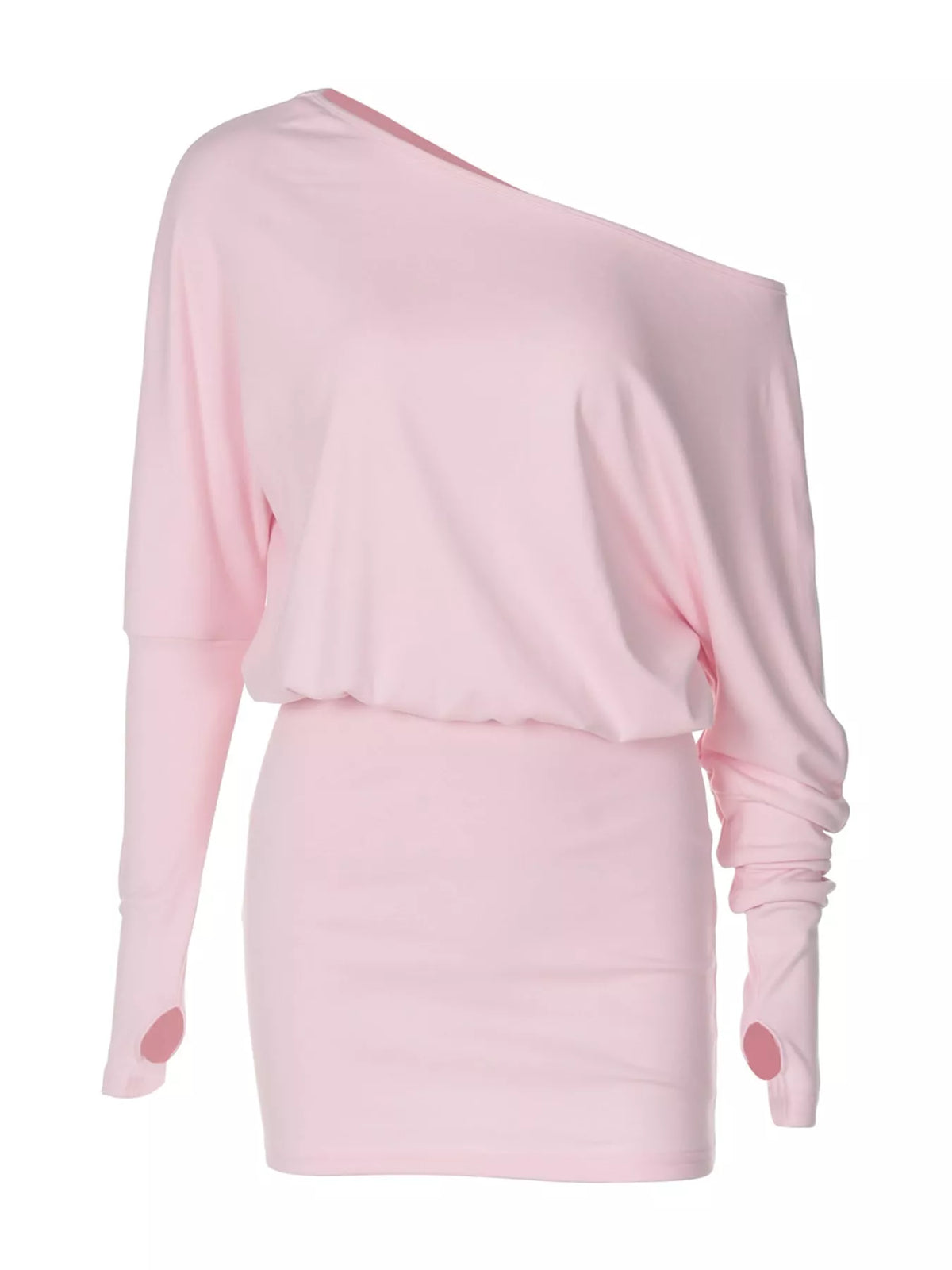 Women's One Shoulder Knit Mini Dress in pink — flat lay view