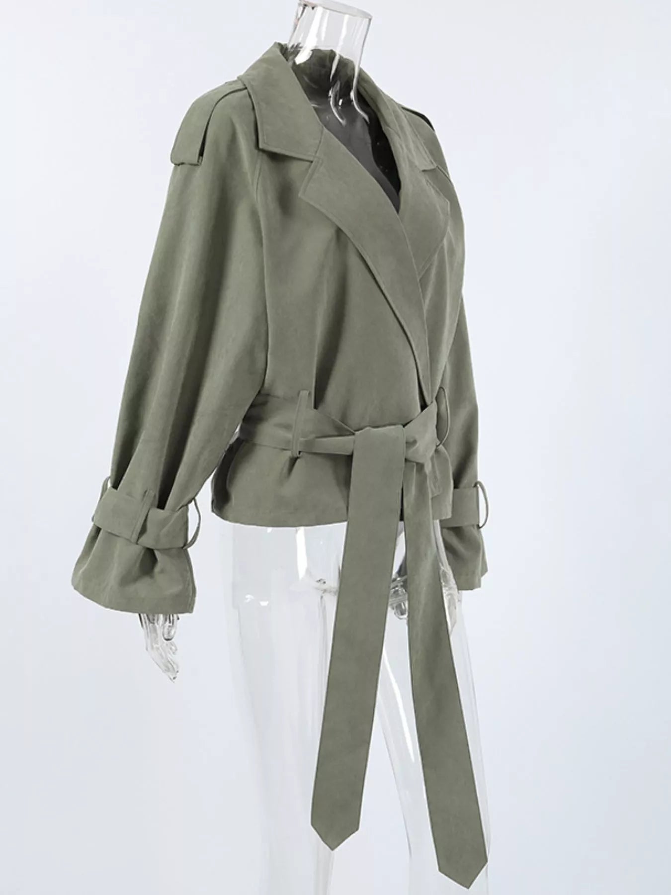 Trendsi Lapel Collar Belted Cropped Trench -