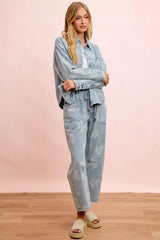 Trendsi BiBi Printed Washed Denim Jacket With Pocket -