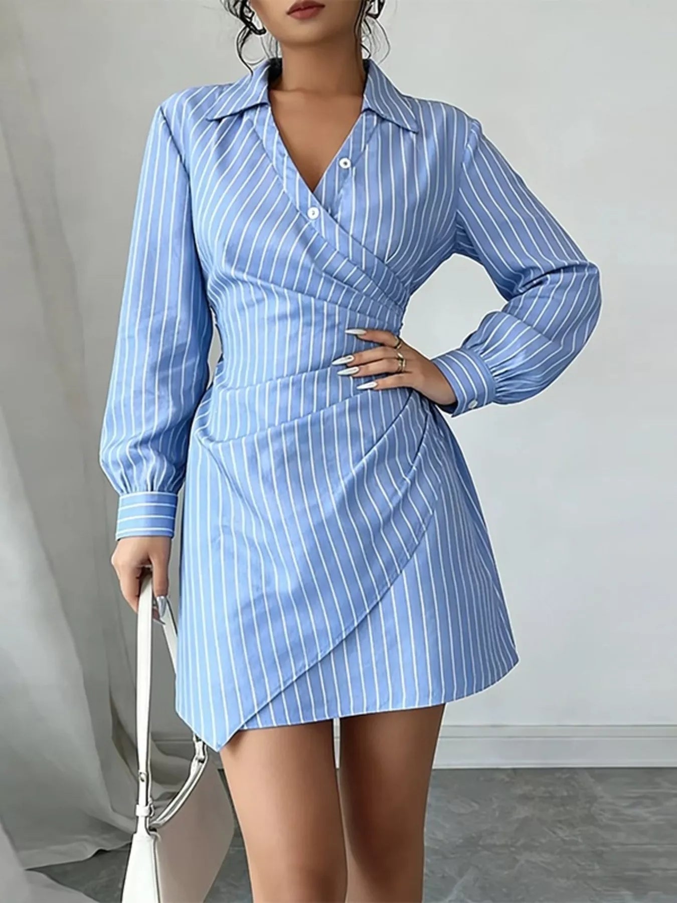 Trendsi Full Size Striped Long Sleeve Shirt Dress Plus Size -