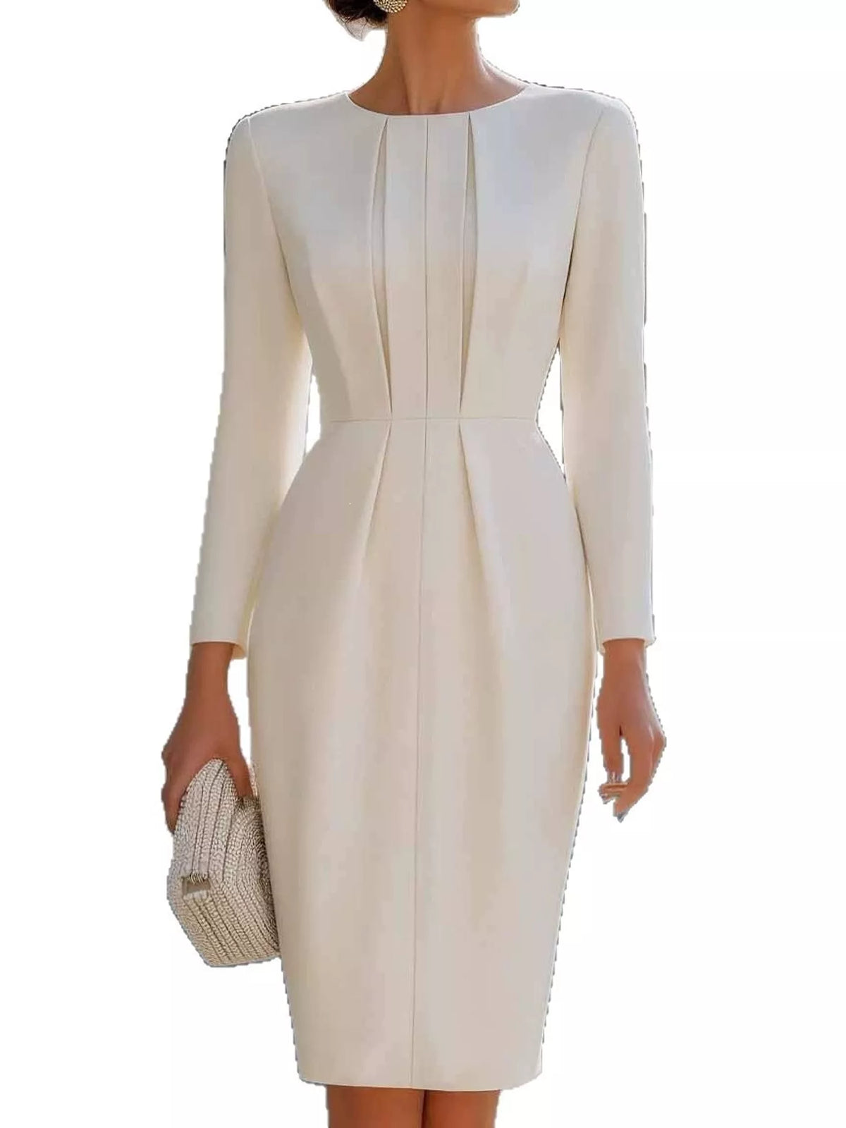 Cream long sleeve bodycon dress, front view