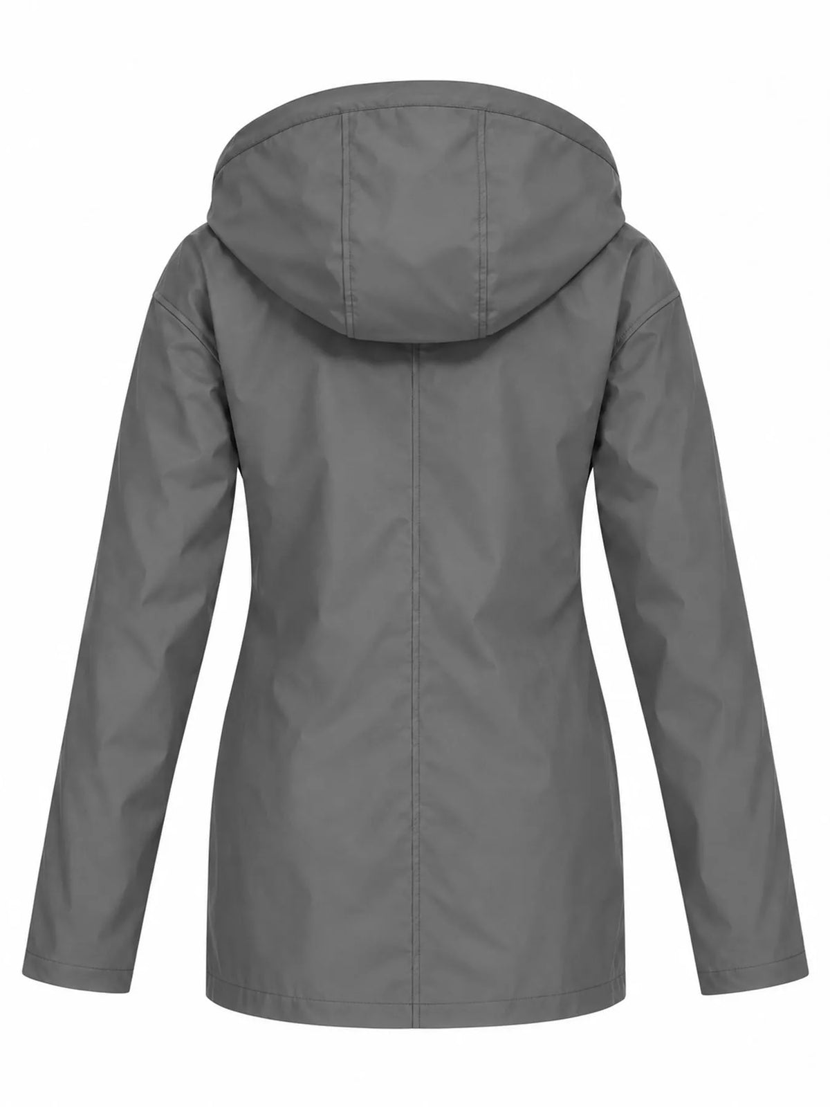 Navy Blue drawstring hooded jacket, back view