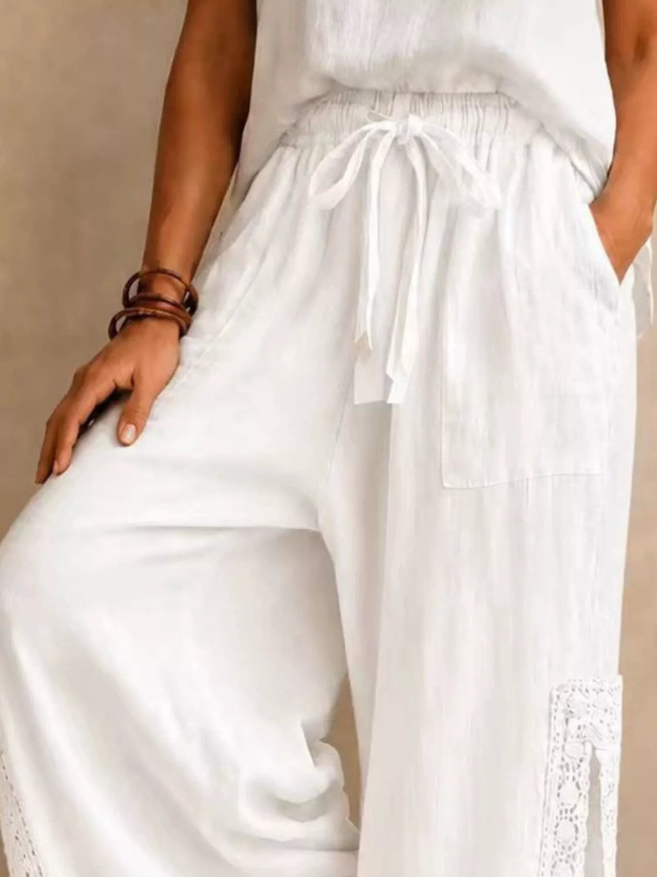 Trendsi Lace Detail Slit Wide Leg Pants -