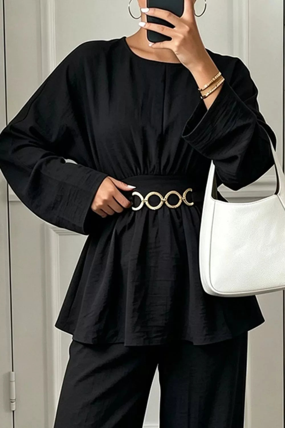 Chain-waist top and pants set