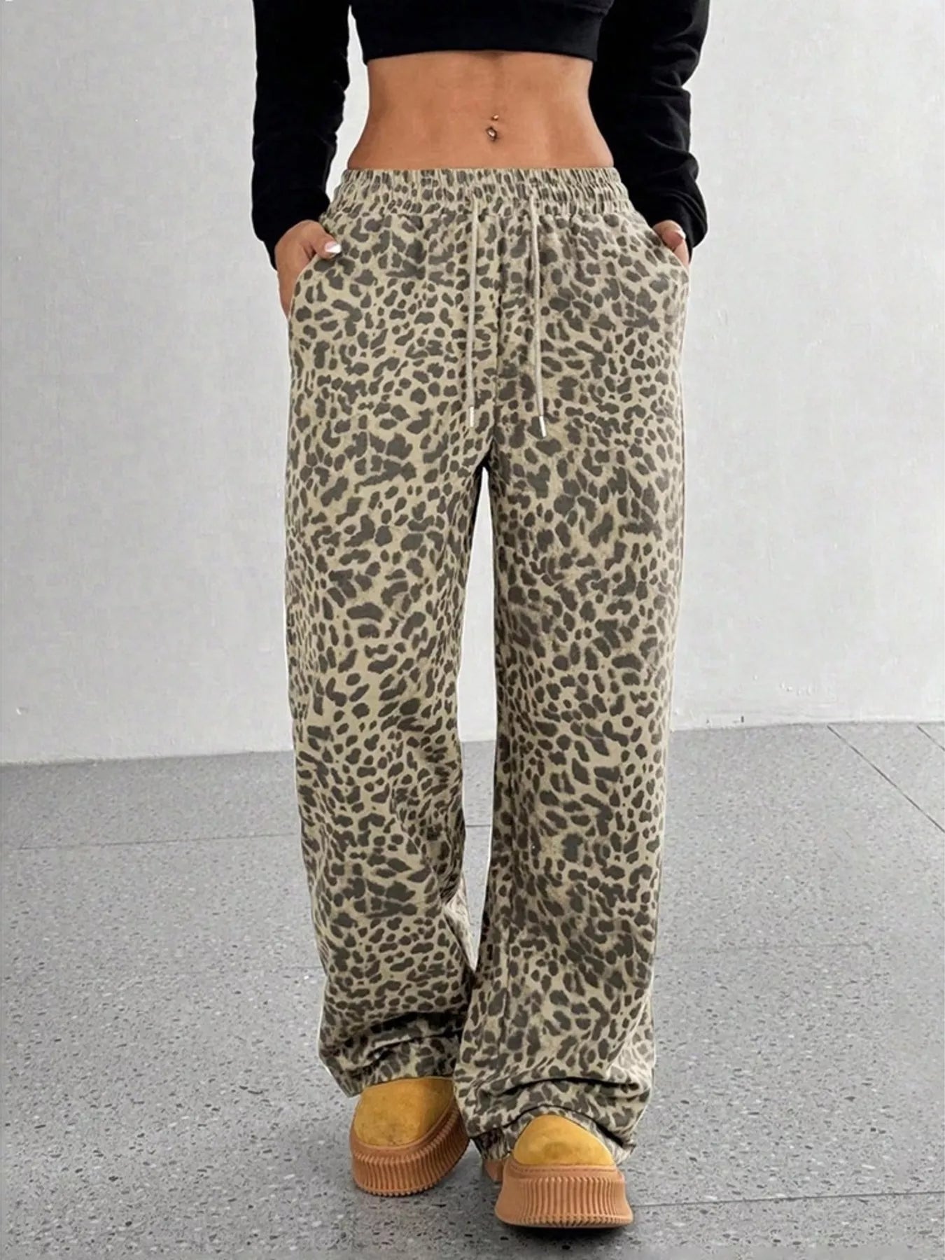 Trendsi Leopard Wide-Leg Drawstring Pants -