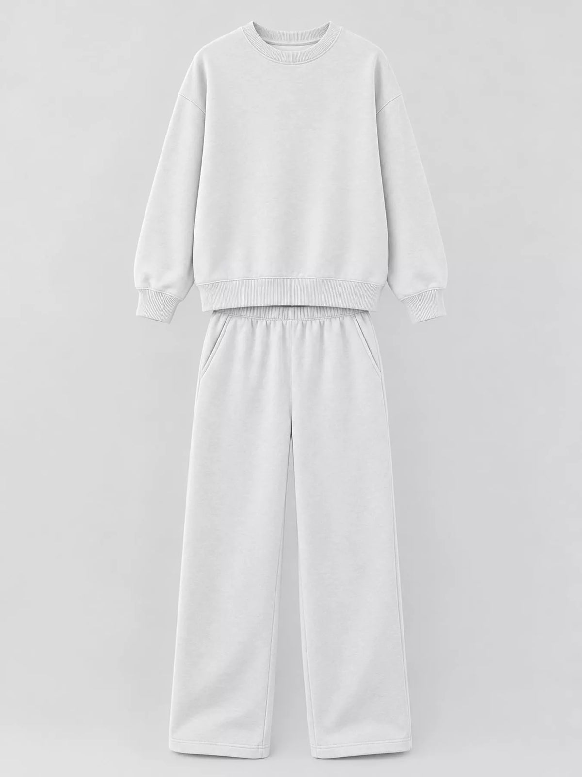 Crewneck Drop Shoulder Sweatshirt and Wide-Leg Pants Set — garment front