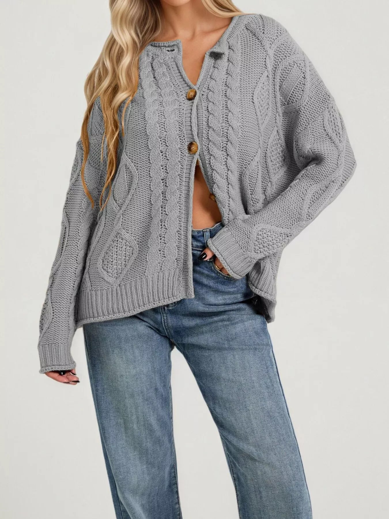 Trendsi Cable-Knit Button-Down Cardigan -