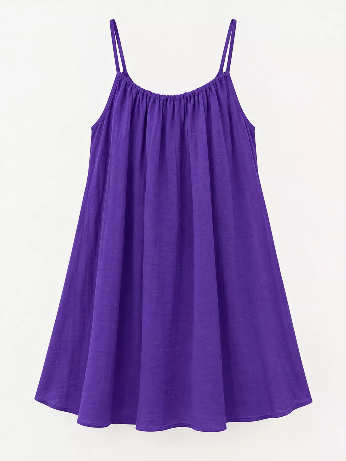 Purple spaghetti strap A-line mini dress with open tie back