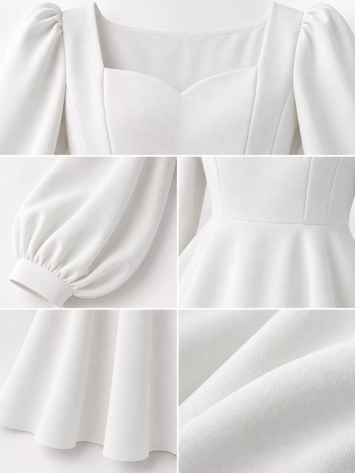 White long sleeve a line midi dress, detail view