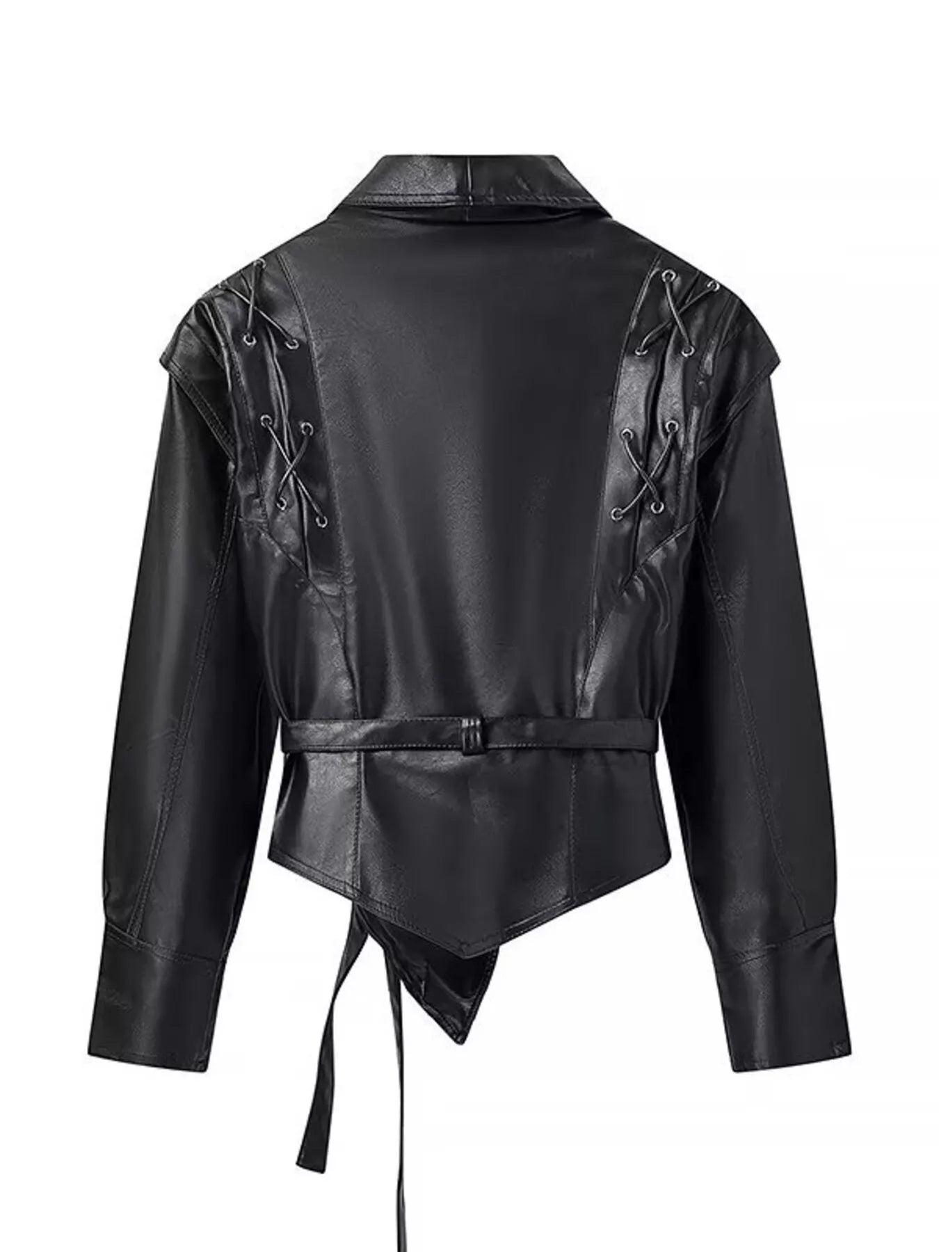 Trendsi Belted Leather Jacket with Shawl Collar -