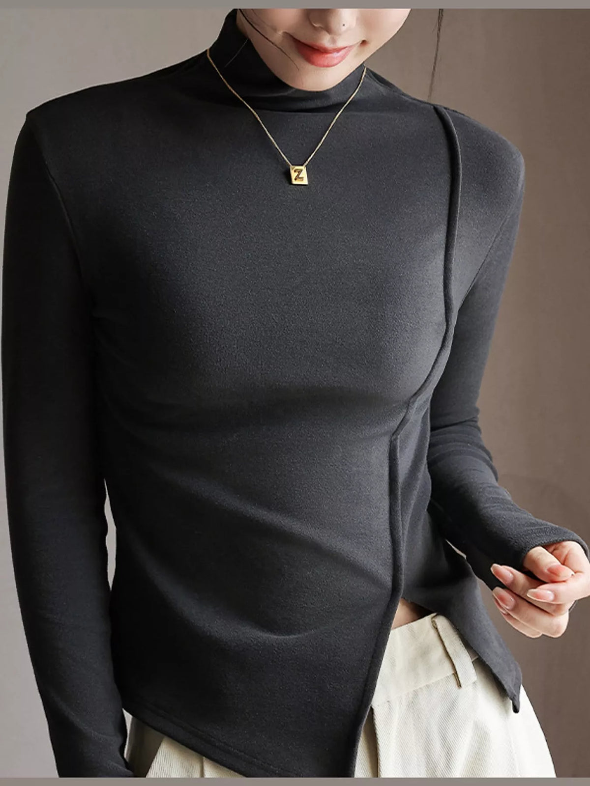 Smoke Gray mock neck long sleeve t-shirt