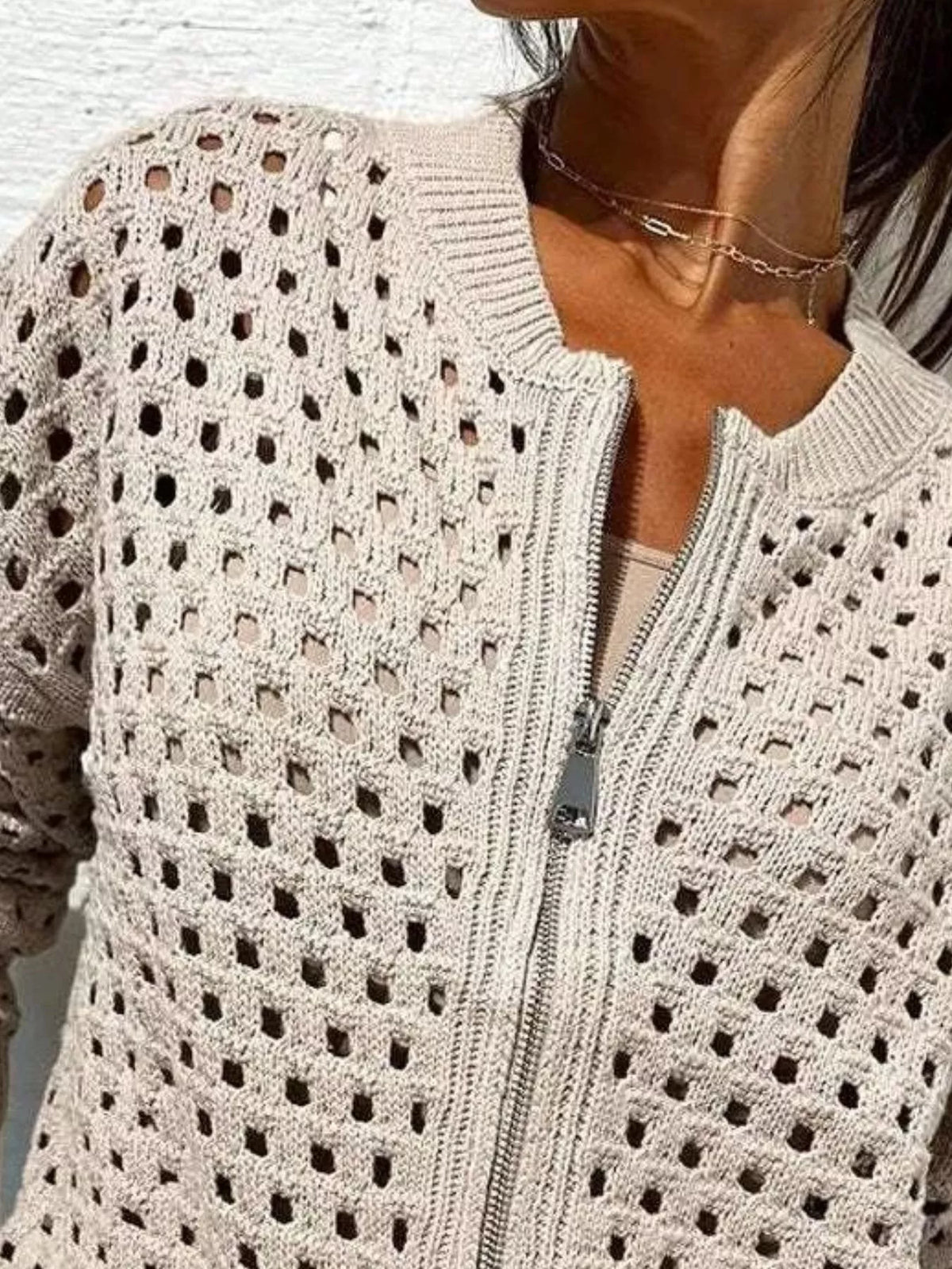 Trendsi Full Size Crochet Knit Zip-Up Cardigan Plus Size -
