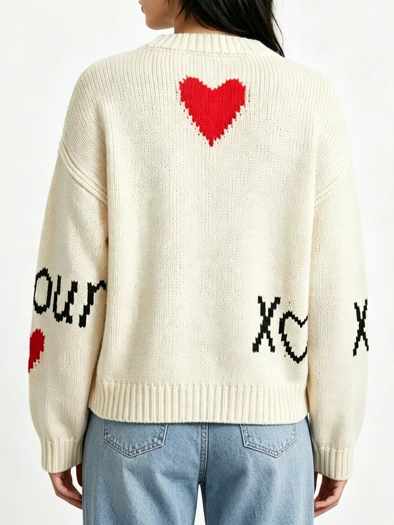 Trendsi Heart Round Neck Ribbed Sweater -