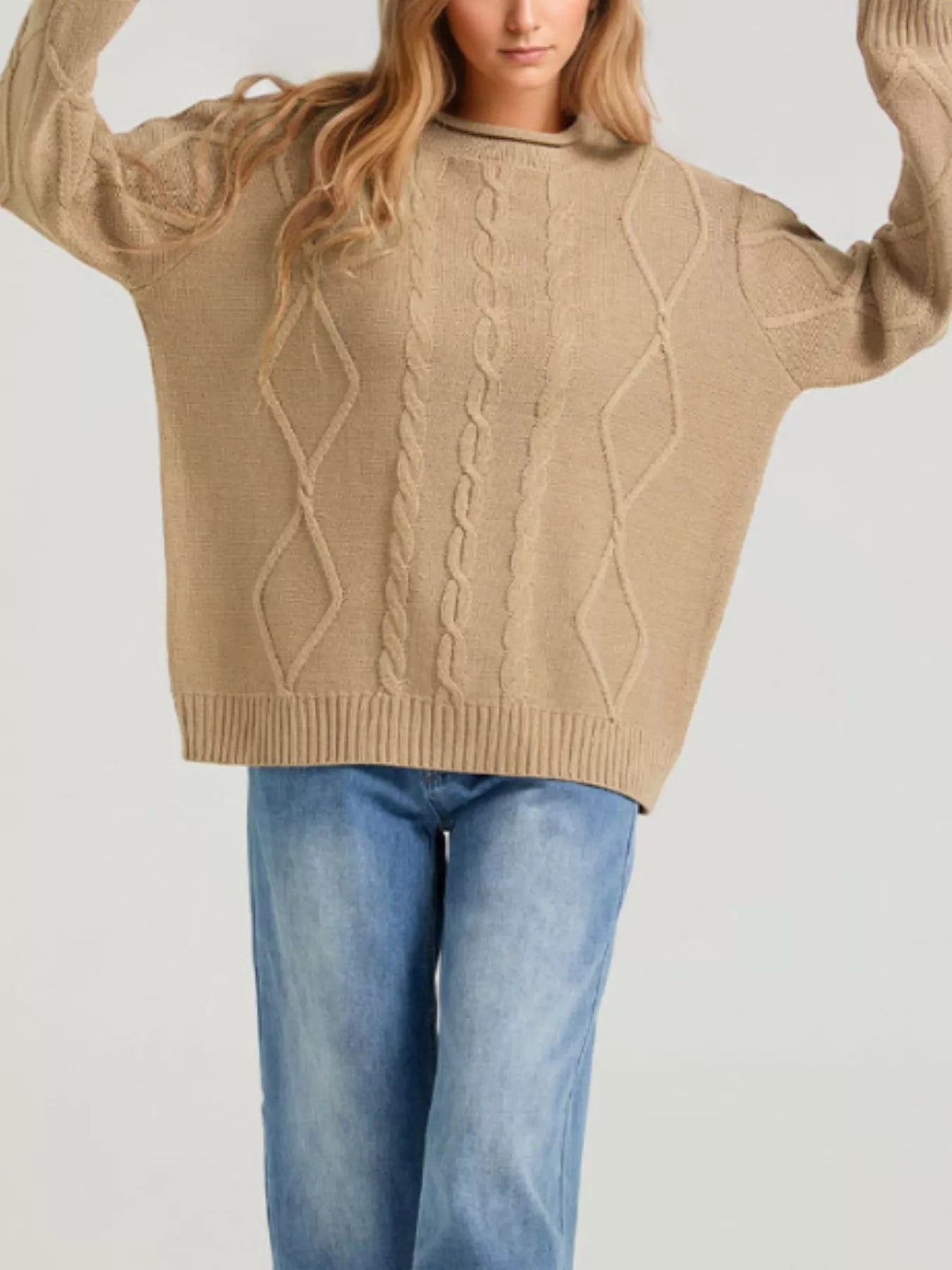 Trendsi Cable Knit Ribbed Hem Sweater -