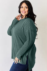 Trendsi Basic Bae Full Size Ribbed Half Button Long Sleeve High-Low T-Shirt - Pants