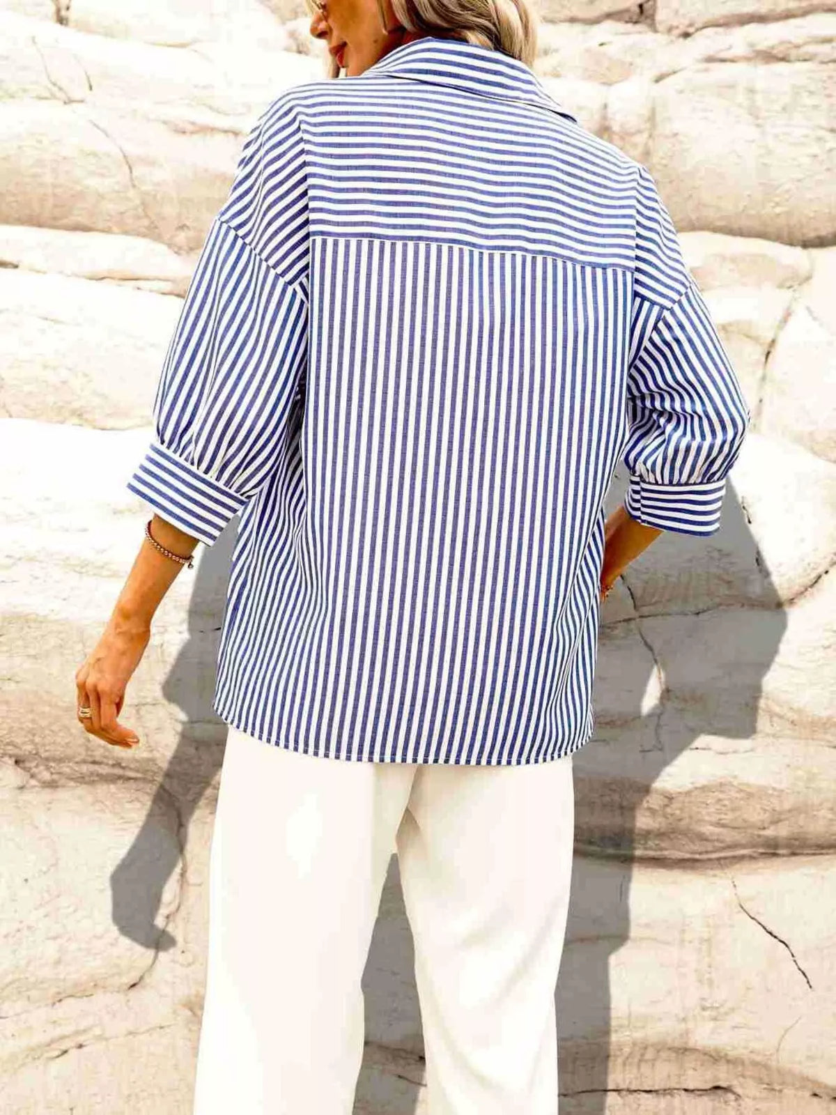 Blue Striped Button-Down Shirt back view