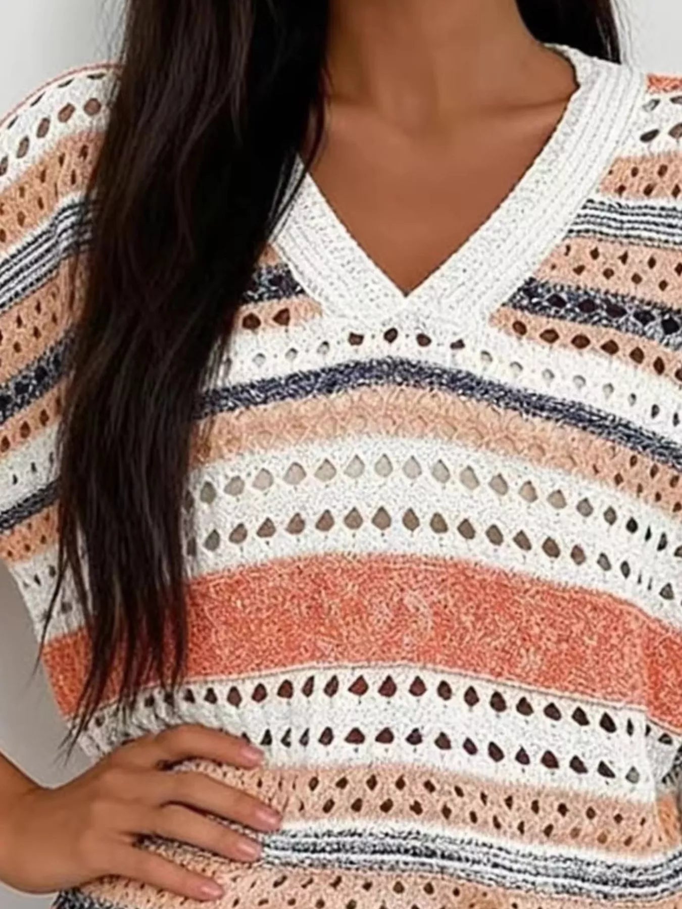 Trendsi Chic Striped Crochet Knit Top -