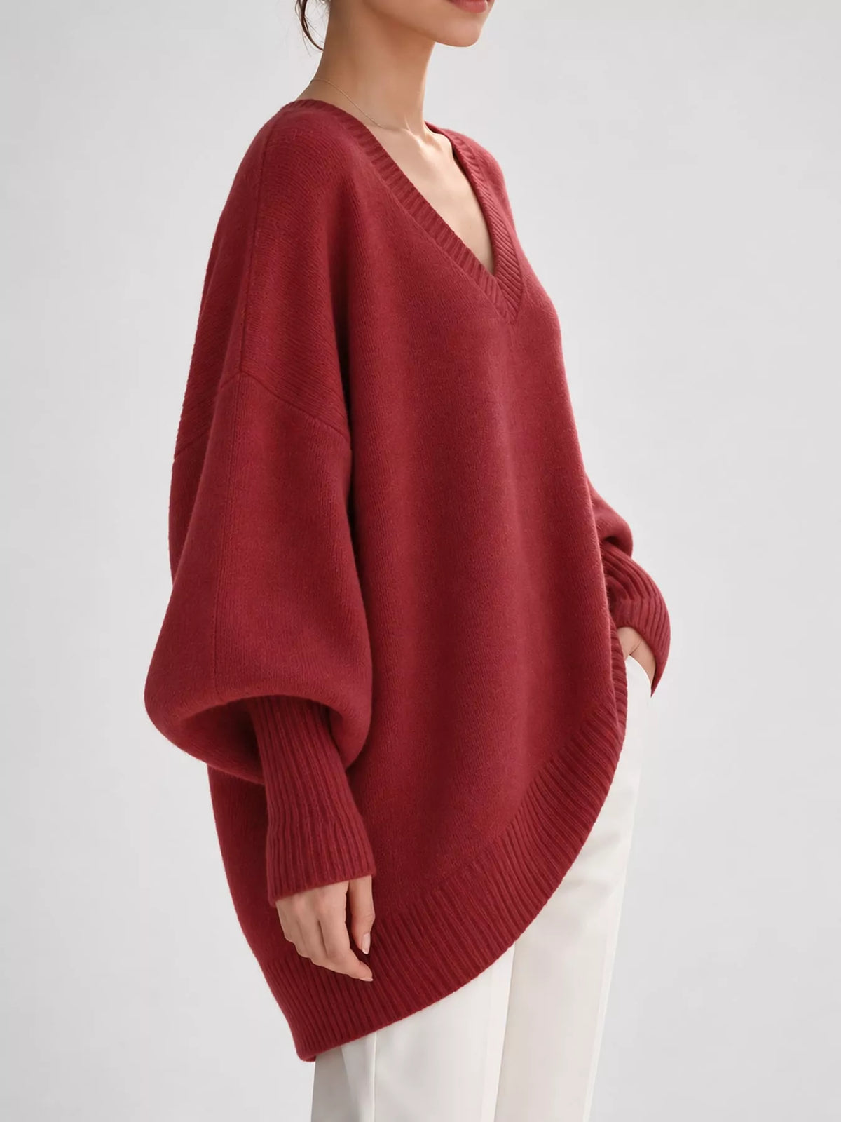 Batwing sweater, red side