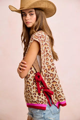 Trendsi BiBi Leopard Pattern Side Tied Sweater Vest Top -