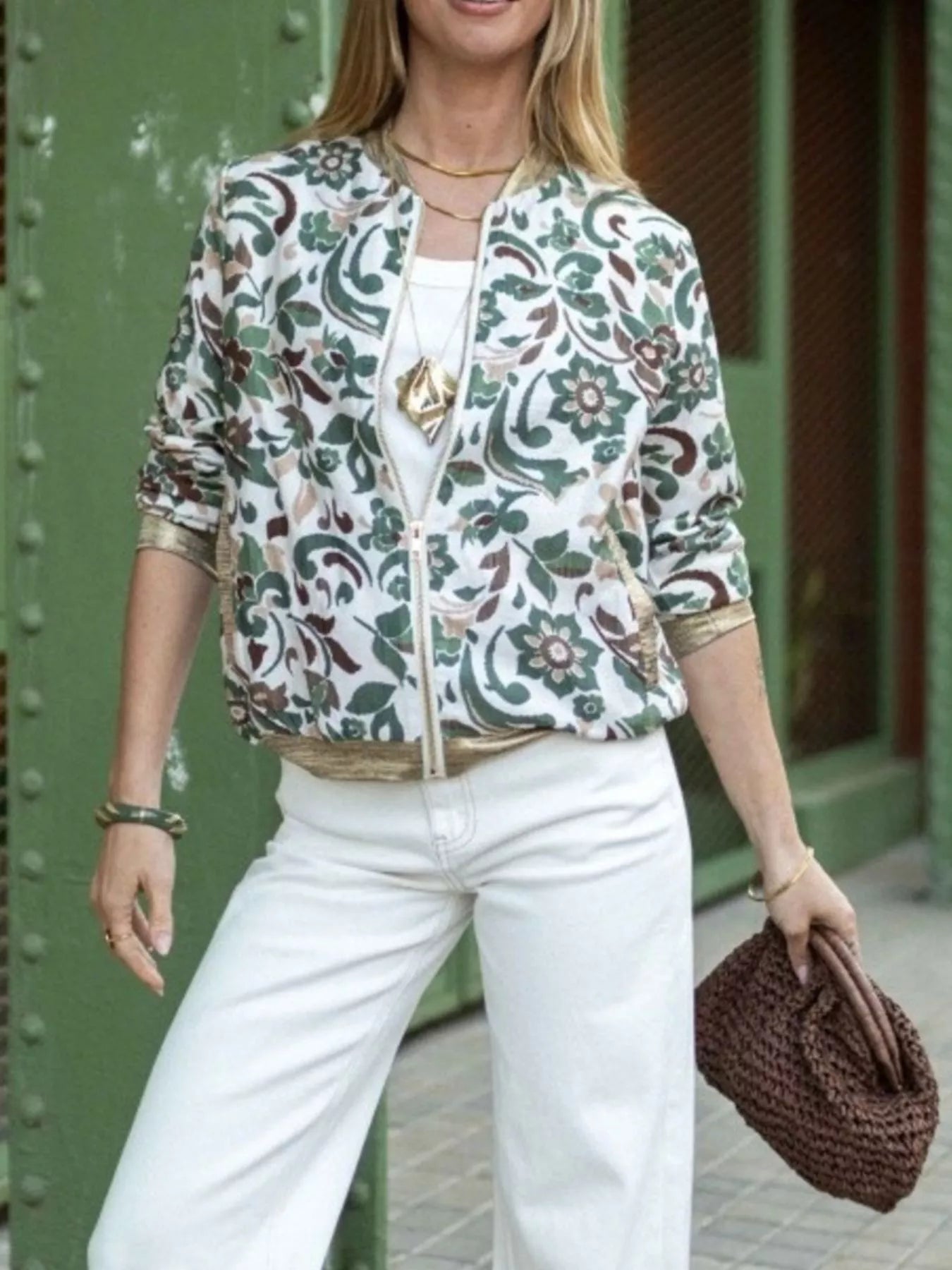Trendsi Floral Print Zip Up Jacket -