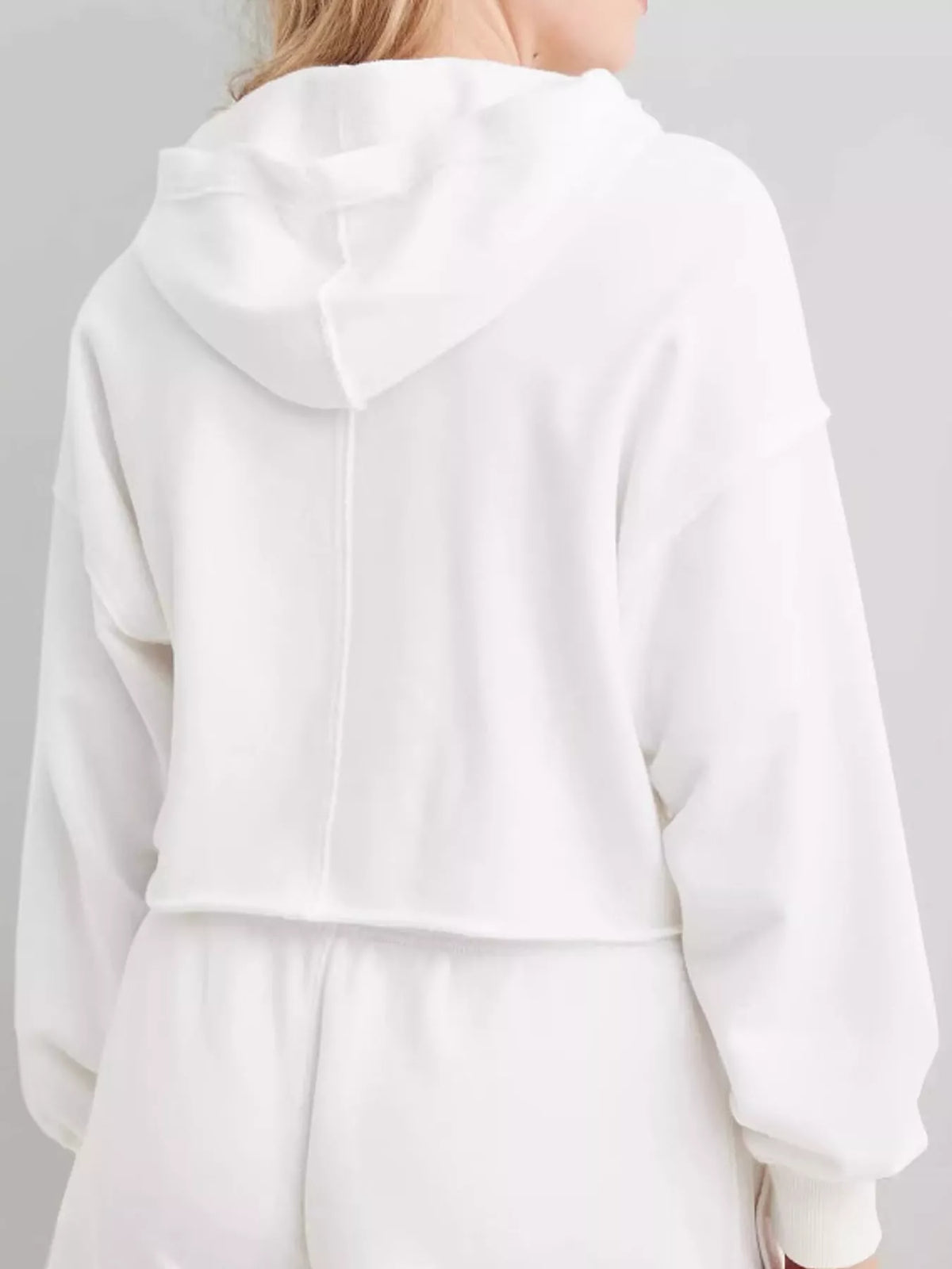 Off White dropped shoulder cropped hoodie, back view